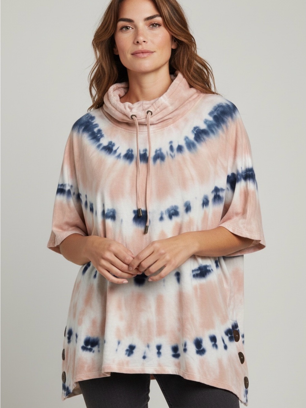 New Directions Tie-Dye Funnel Neck Tunic